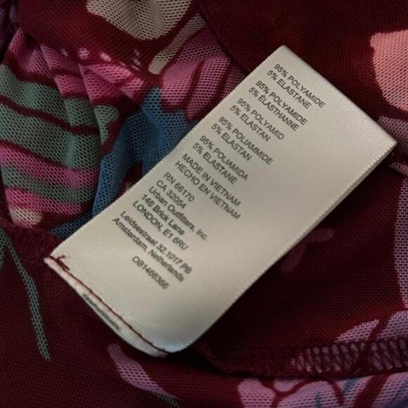 Free People Burgundy Floral Print Cropped Top With Bell Sleeves and tie front - Picture 5 of 7